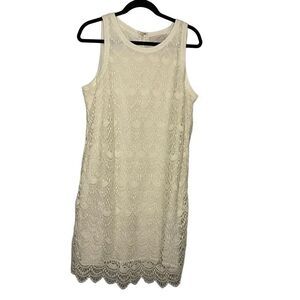 NWT Ann Taylor Loft Cream Crochet Lined Sleeveless Shift Dress Women’s Size 14